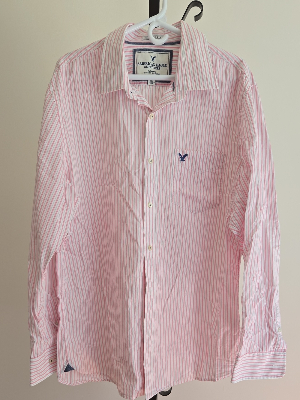 American Eagle Outfitters Men’s Light Pink & White Striped Button-Up Shirt